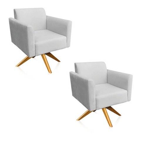 Kit 2 Poltronas Giratória Marisa Suede Cinza Base de Madeira D'Rossi