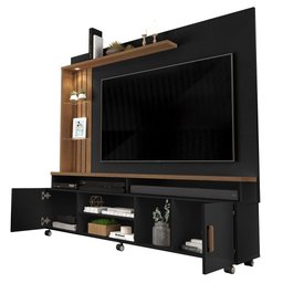 Estante Home para Tv até 65 Polegadas Ripado com Led e Rodízios Preto Canela Ocean Carmolar - 4