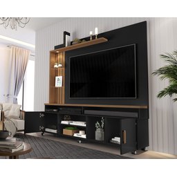 Estante Home para Tv até 65 Polegadas Ripado com Led e Rodízios Preto Canela Ocean Carmolar - 3
