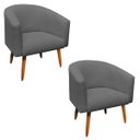 Ver imagem 1 de Kit 2 Poltronas Stella Linho Grafite A26 Pés Palito Castanho - D'Rossi