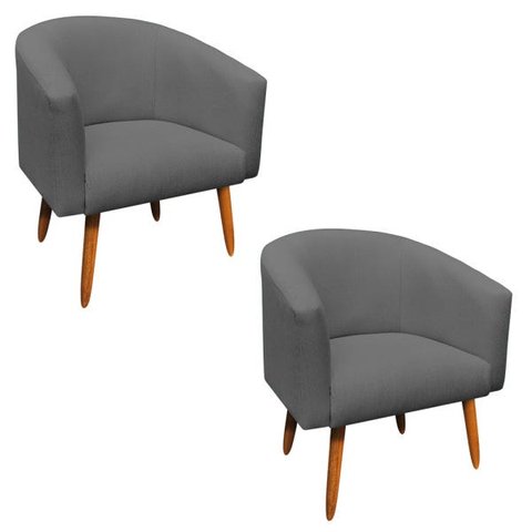 Kit 2 Poltronas Stella Linho Grafite A26 Pés Palito Castanho - D'Rossi