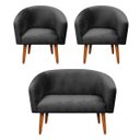 Ver imagem 1 de Kit 01 Namoradeira E 02 Poltronas Stella Suede Preto Pés Palito Castanho D'Rossi