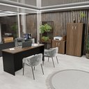 Ver imagem 5 de Conjunto Escritório Office Escrivaninha Armários Gaveteiro Netmobil - Nogal/preto