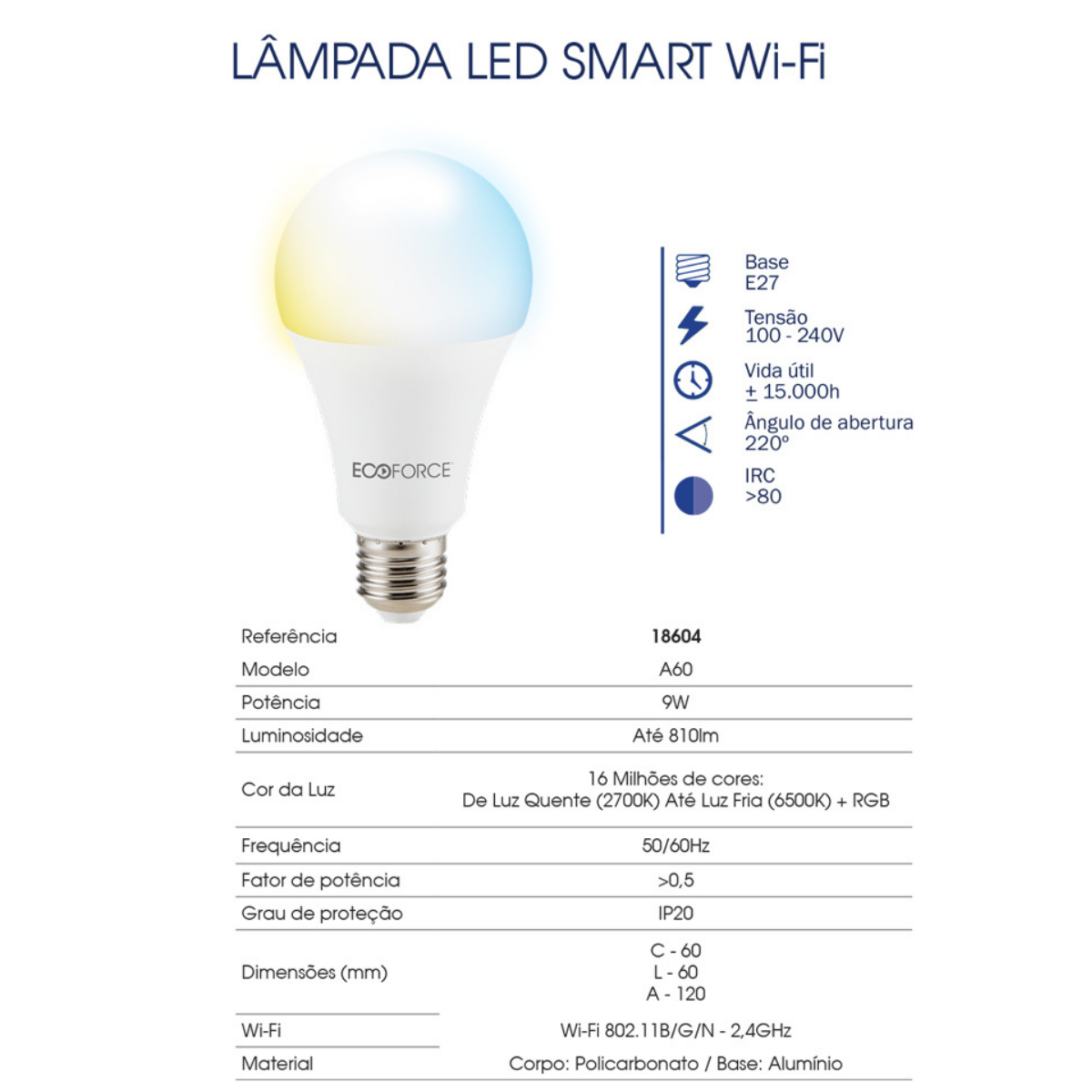 Lâmpada Alexa Inteligente Smart Wifi Luz Color RGB C/Control