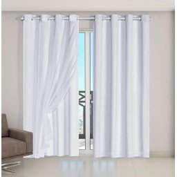 Cortina Voil xadrez com Forro Blackout 6,00 x 2,80 Gelo - 2