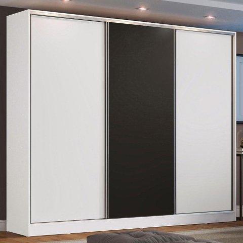 Guarda Roupa Casal 100% Mdf Madesa Zurique 3 Portas de Correr - Branco/branco/preto