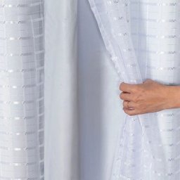 Cortina Voil xadrez com Forro Blackout 4,00 x 2,80 Gelo - 1