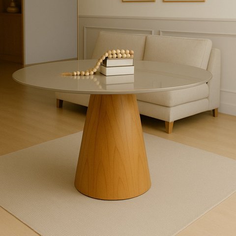 Mesa de Jantar Cone Redonda Laminado em Madeira 120cm Cairo Bege/Fendi/Cinamomo