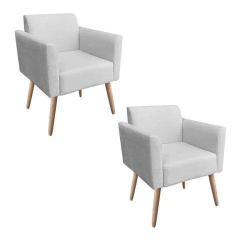 Kit 2 Poltronas Marisa Suede Cinza Pés Palito Natural D'Rossi