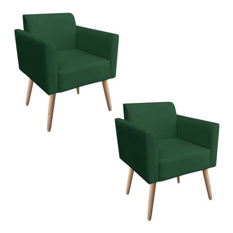 Kit 2 Poltronas Marisa Suede Verde Pés Palito Natural D’Rossi