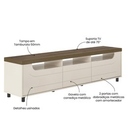 Rack para TV até 75 Polegadas 200cm 2 Portas 1 Gaveta Multimóveis CR45325 - 3