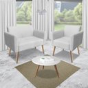 Ver imagem 2 de Kit 01 Namoradeira e 02 Poltronas Marisa Suede Cinza Pés Palito Natural D'Rossi