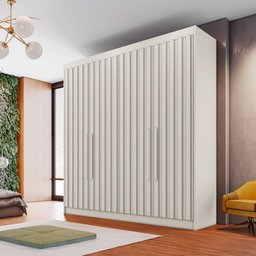 Guarda Roupa Casal 4 Portas 3 Gavetas Potente Ripado Off White - 2