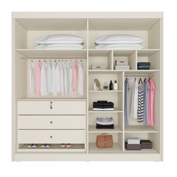 Guarda Roupa Casal 4 Portas 3 Gavetas Potente Ripado Off White - 3