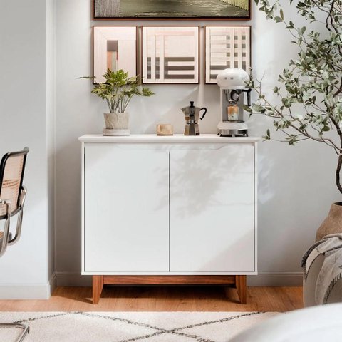 Aparador Buffet Balcão 2 com Gaveta Portas Estoril Branco