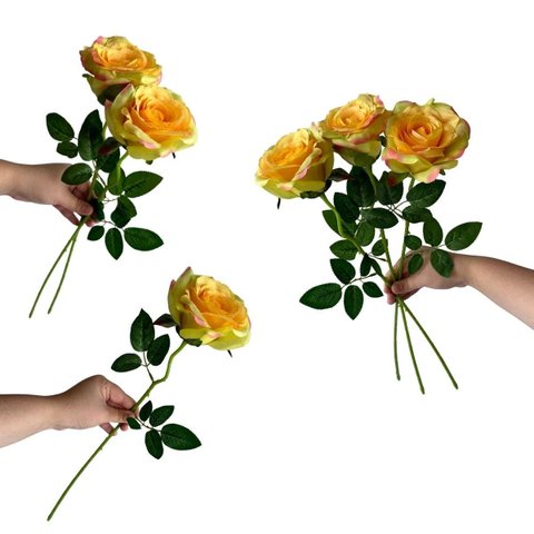 Kit 18 Rosas Artificiais Creme Realistas para Enfeites e Vasos Decorativos