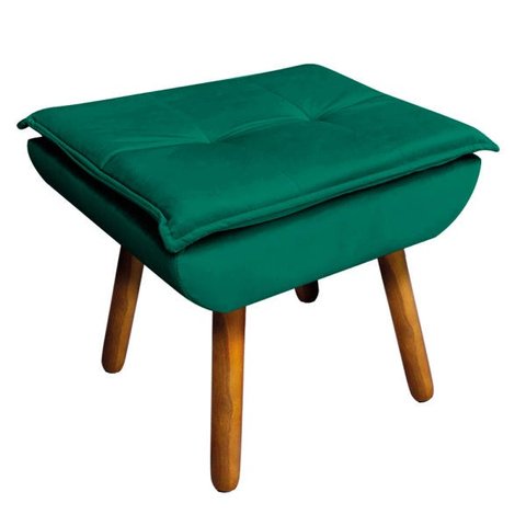 Puff Opala Veludo Verde Esmeralda Pés Palito Castanho