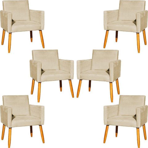 Kit 6 Poltronas para Recepção Nina Suede Cores Pé Palito 30cm Castanho - Suede