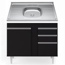 Ver imagem 1 de Balcão Gabinete com Pia Inox 100cm 2 Portas 2 Gavetas Luziania Preto - Lumil