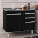 Ver imagem 2 de Balcão Gabinete com Pia Inox 100cm 2 Portas 2 Gavetas Luziania Preto - Lumil