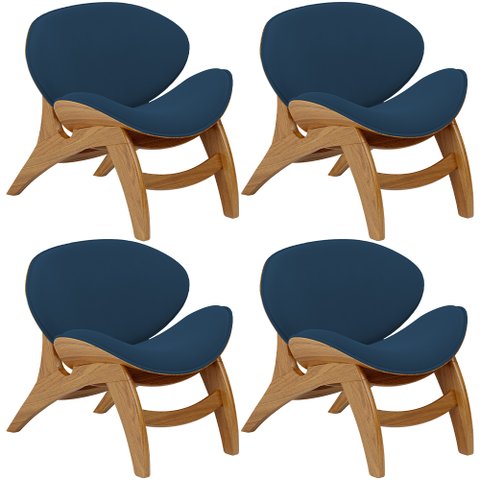 Kit 4 Poltronas Decorativa Orgânica Sala Living Kadosh L02 Suede Azul Marinho - Lyam Decor