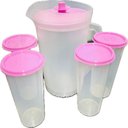 Ver imagem 3 de Tupperware Kit 5 Peças Jarra 2L E Copos Com Tampa 470ML Rosa Kit 5 Peças Jarra 2L E Copos Com Tampa