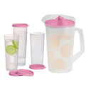 Ver imagem 1 de Tupperware Kit 5 Peças Jarra 2L E Copos Com Tampa 470ML Rosa Kit 5 Peças Jarra 2L E Copos Com Tampa