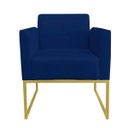 Ver imagem 3 de Kit 01 Namoradeira e 01 Poltrona Marisa Suede Azul Marinho Base Industrial Metálica Dourado D'