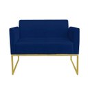 Ver imagem 5 de Kit 01 Namoradeira e 01 Poltrona Marisa Suede Azul Marinho Base Industrial Metálica Dourado D'
