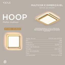 Plafon Moderno Led Gold Multicolor com Controle Dimmer 72w - 3