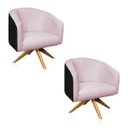 Ver imagem 1 de Kit 2 Poltronas Stella Corano Preto Cr04 com Linho Trama Rosê A73 Base Giratória de Madeira - D'