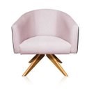 Ver imagem 3 de Kit 2 Poltronas Stella Corano Preto Cr04 com Linho Trama Rosê A73 Base Giratória de Madeira - D'