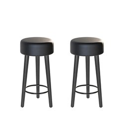 Kit 2 Bancos Paris Baixo 50cm Preto Pés Preto - Salaone - 1