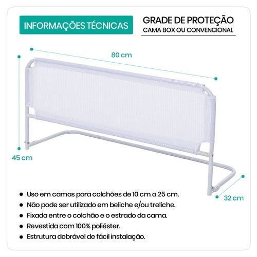 Grade de proteção cama box com tela de segurança para bebês e idosos - 88 x 54 cm - 3