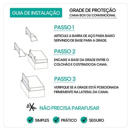 Grade de proteção cama box com tela de segurança para bebês e idosos - 88 x 54 cm - 4