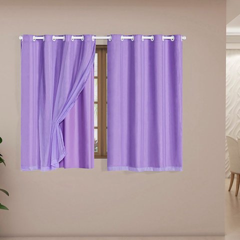 Cortina Daily Varão 1,5m Blackout PVC com Voil 2,00MX1,40m Sala Quarto Lilás
