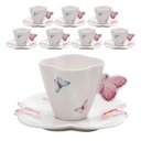 Ver imagem 1 de Jogo 8 Xicaras de Chá Porcelana com Pires Borboletas 200ml Wolff