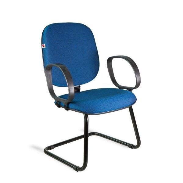 Cadeira Diretor Pé Contínuo Braços Tecido Azul com Preto - 1