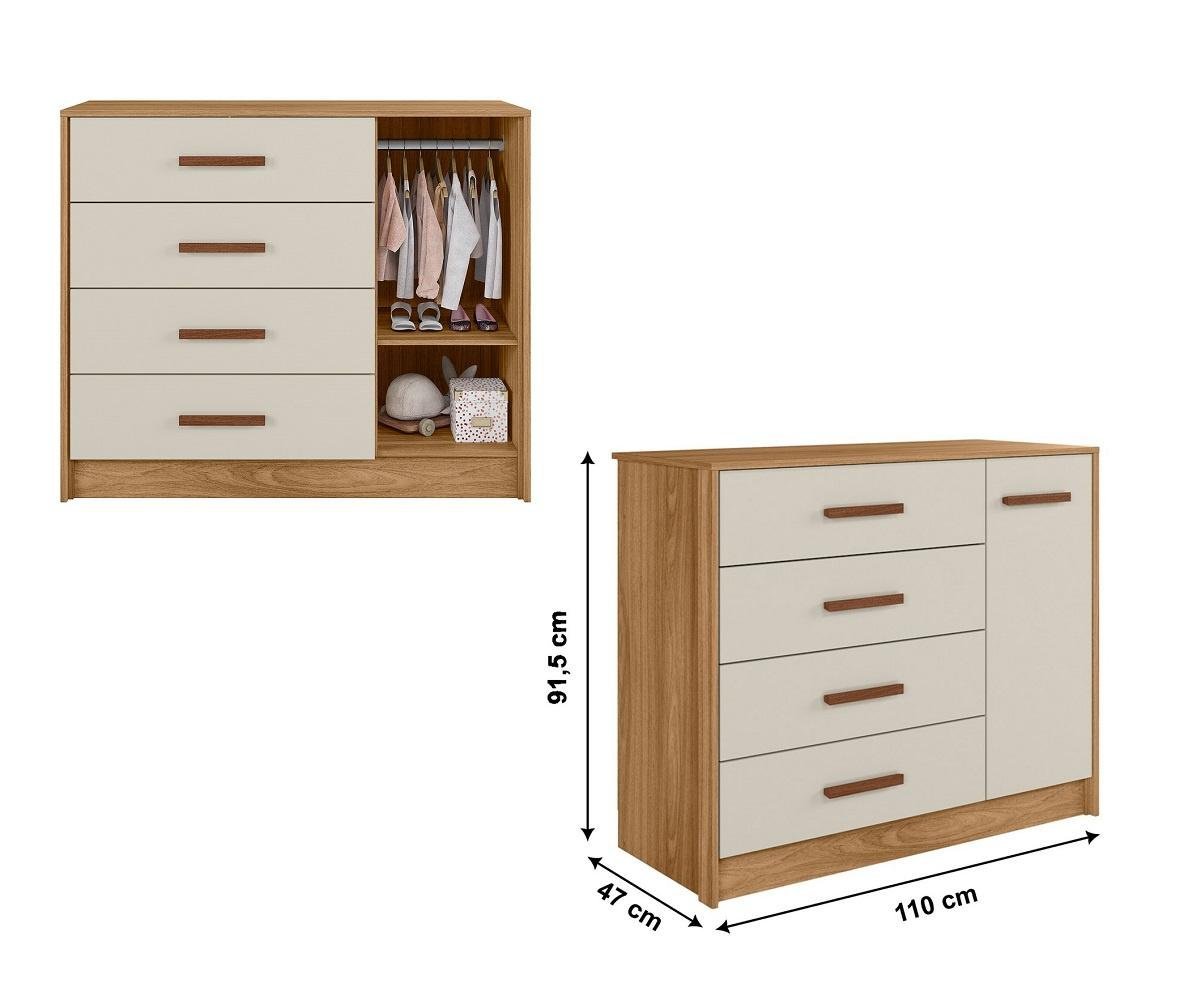 Jogo de Quarto Infantil Pérola  Completo com  Colchão Nature Branco Off - Peternella - 2