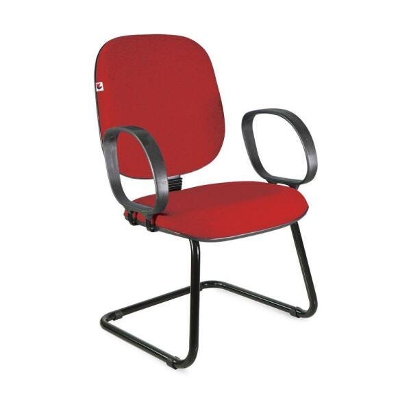 Cadeira Diretor Pé Contínuo Braços Tecido Vermelho - 1