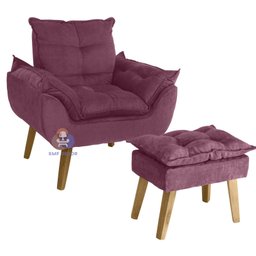 Kit 02 Poltrona/cadeira Decorativa e Puff Glamour Opala com Pés Quadrado Vinho - 2