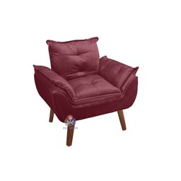 Kit 02 Poltrona/cadeira Decorativa e Puff Glamour Opala com Pés Quadrado Vinho - 4