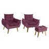 Kit 02 Poltrona/cadeira Decorativa e Puff Glamour Opala com Pés Quadrado Vinho - 1