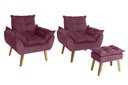 Ver imagem 1 de Kit 02 Poltrona/cadeira Decorativa e Puff Glamour Opala com Pés Quadrado Vinho