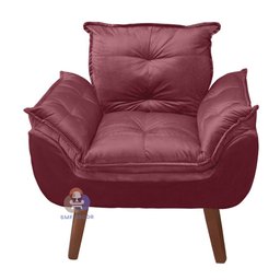 Kit 02 Poltrona/cadeira Decorativa e Puff Glamour Opala com Pés Quadrado Vinho - 3