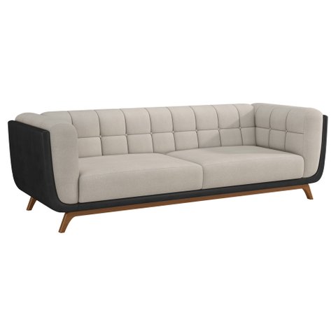 Sofá 2 Lugares 180cm Coin Pu Preto | Linho Off White - Sallar Home