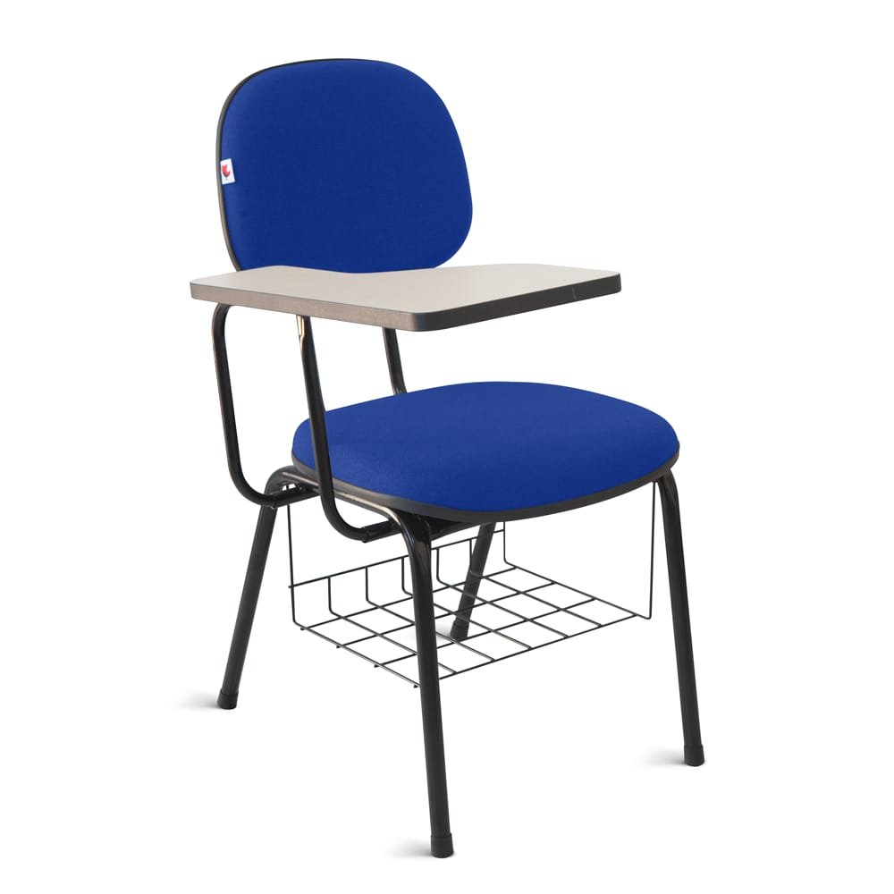 Cadeira Universitária Secretária Tecido Azul com Preto