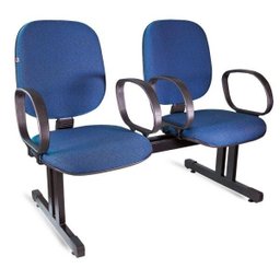 Longarina Diretor 2 Lugares Braços Tecido Azul com Preto - 1