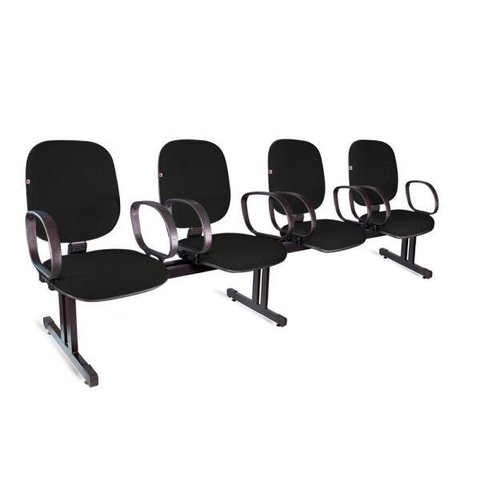 Longarina Diretor 4 Lugares Braços Tecido Preto