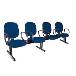 Longarina Diretor 4 Lugares Braços Tecido Azul com Preto - 1